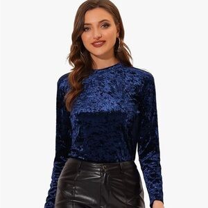 Crushed Velvet Long Sleeve Top in Blue
